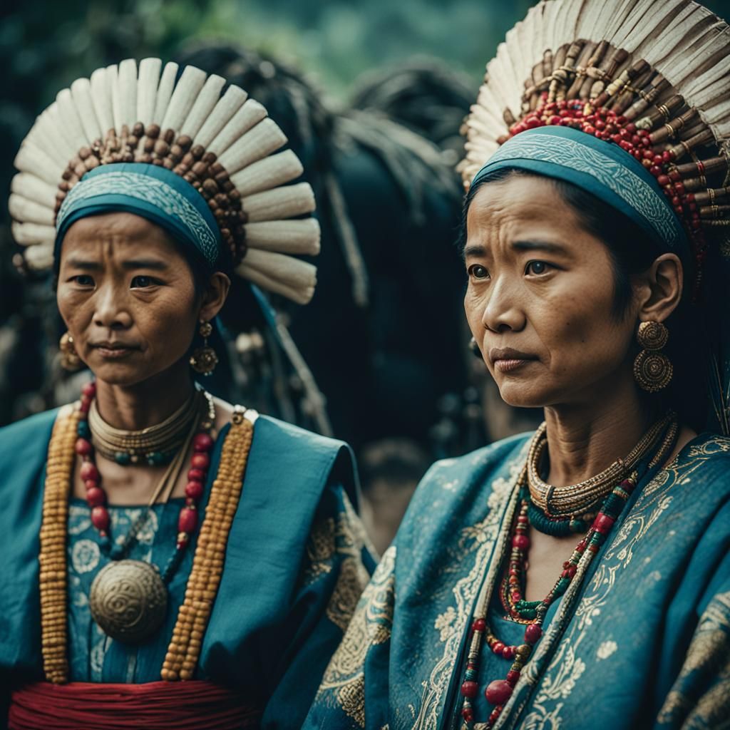 Women in Traditional Dress: A Cinematic Film Still