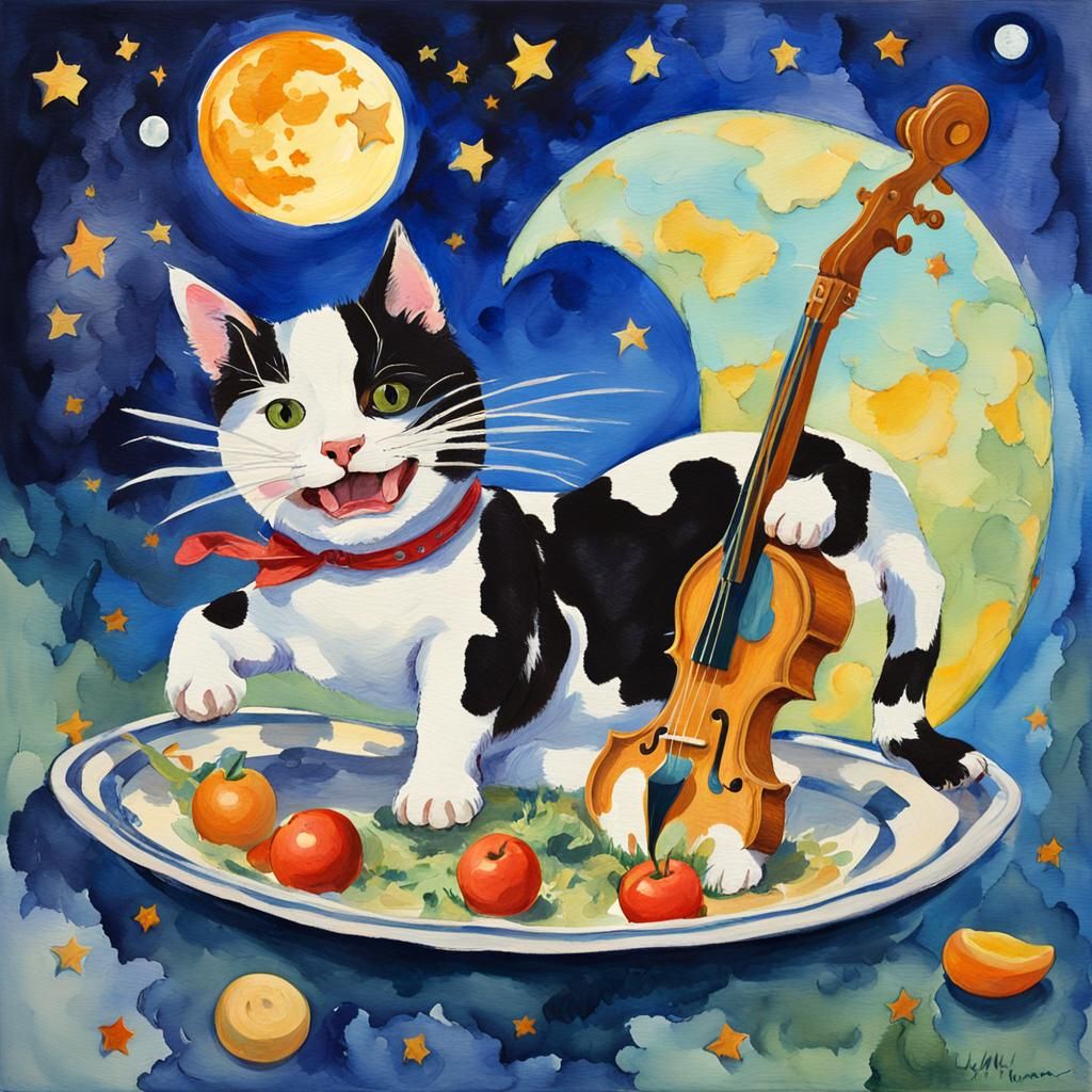 Hey Diddle Diddle in Gouache Impressionist Style