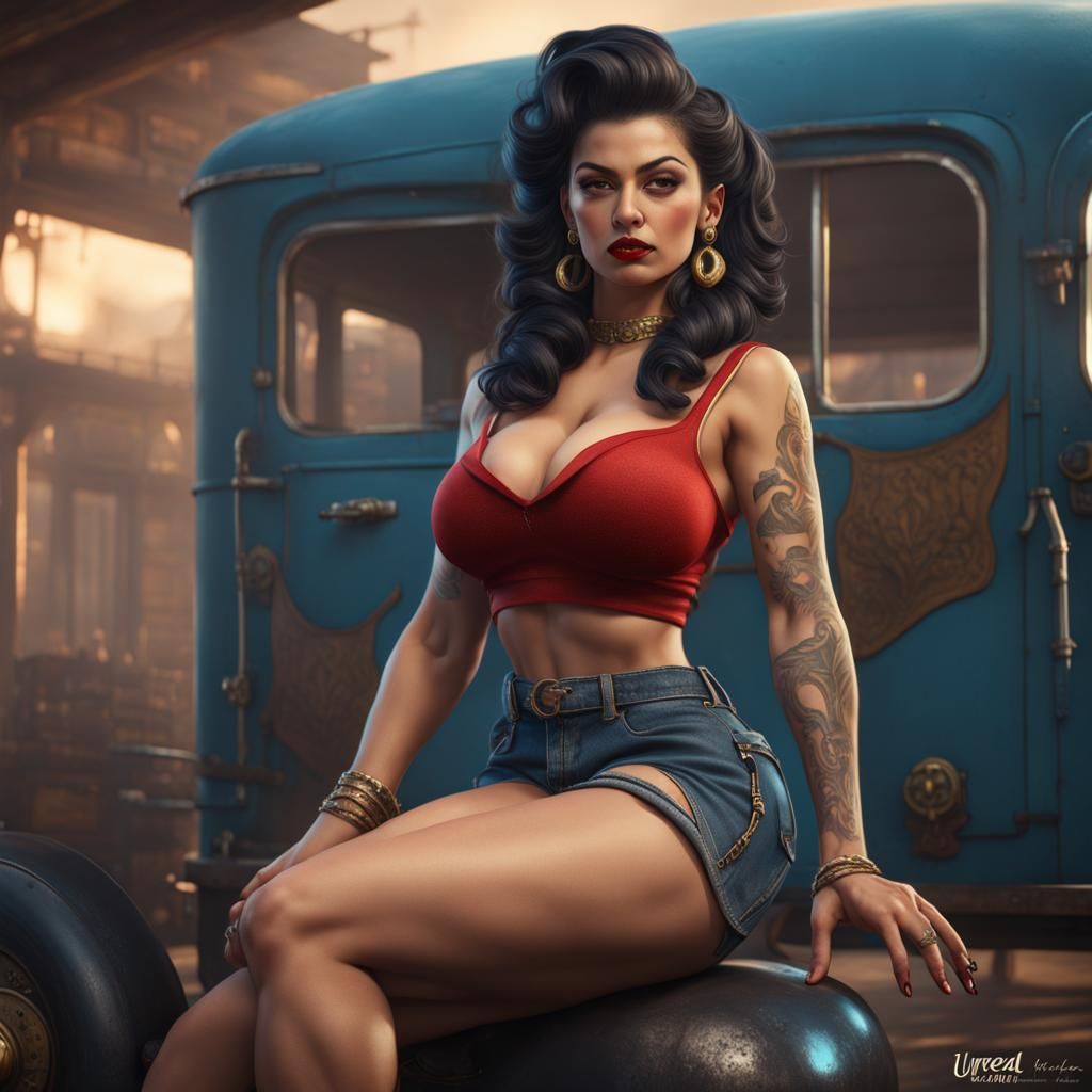 Hyperrealistic Chola Pinup Girl Fantasy Art