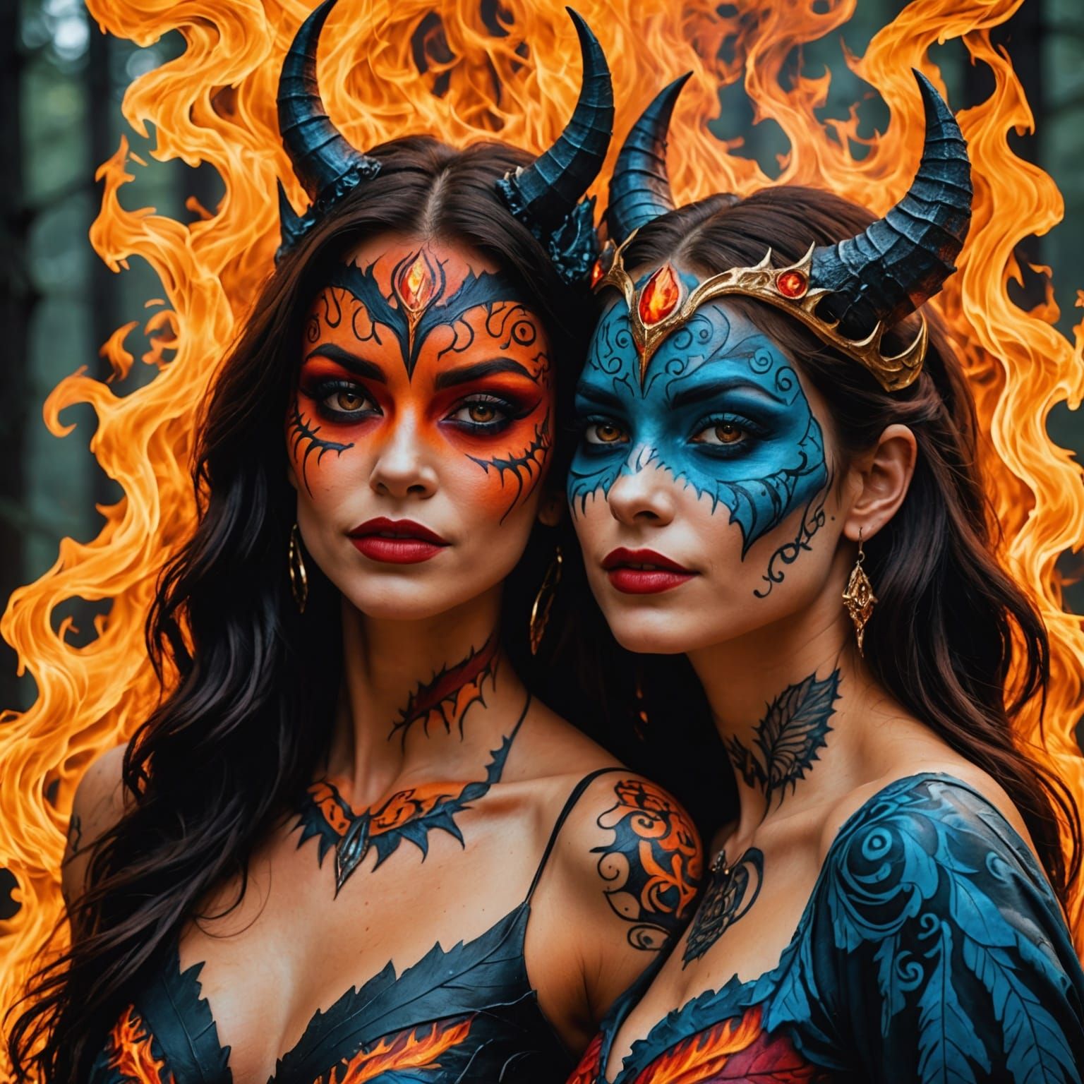 Striking Devil Women in Fiery Digital Art