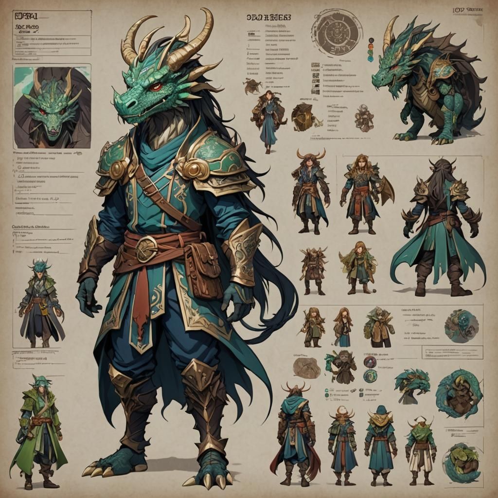 Anime Dragon Druid Character Sheet in Cel-Shaded Style