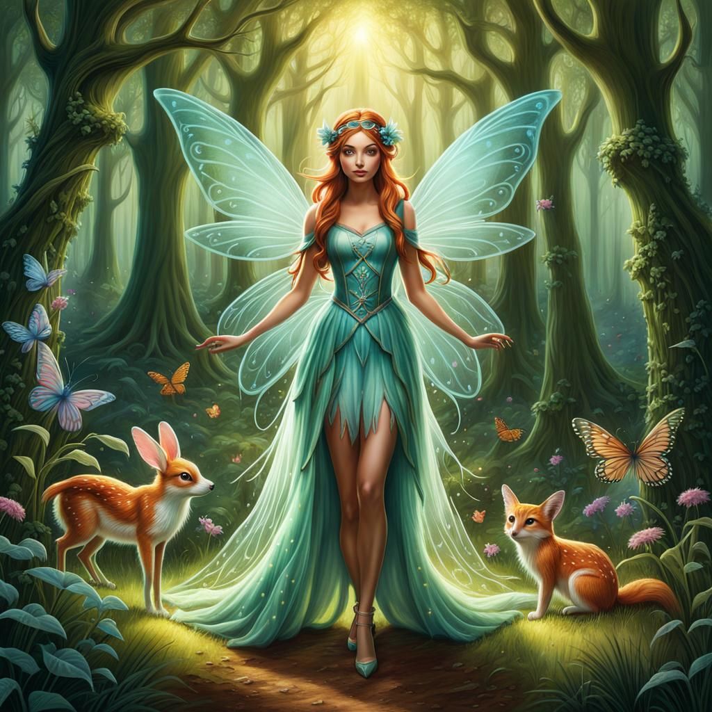 Ethereal Fairy in Forest Glade, Chalk Art Illustration