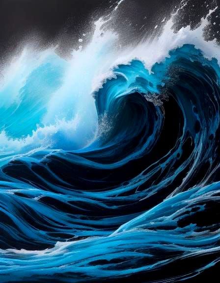 Abstract Waterfall in Impasto Technique with Blue Palette