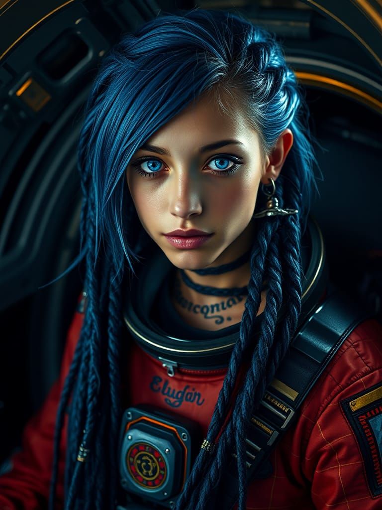 Astronaut with Braids in Spacesuit, Dramatic Lighting