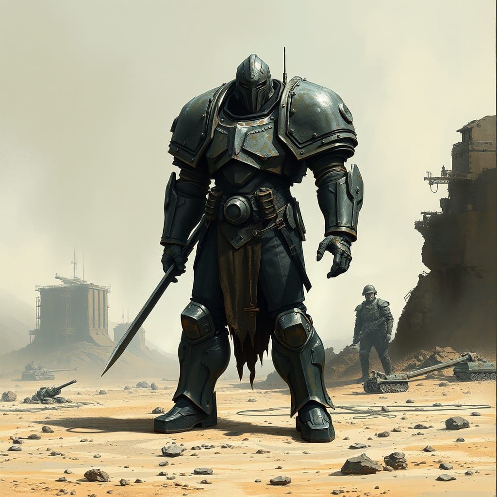 Forgebound Warrior in Desolate Landscape Art