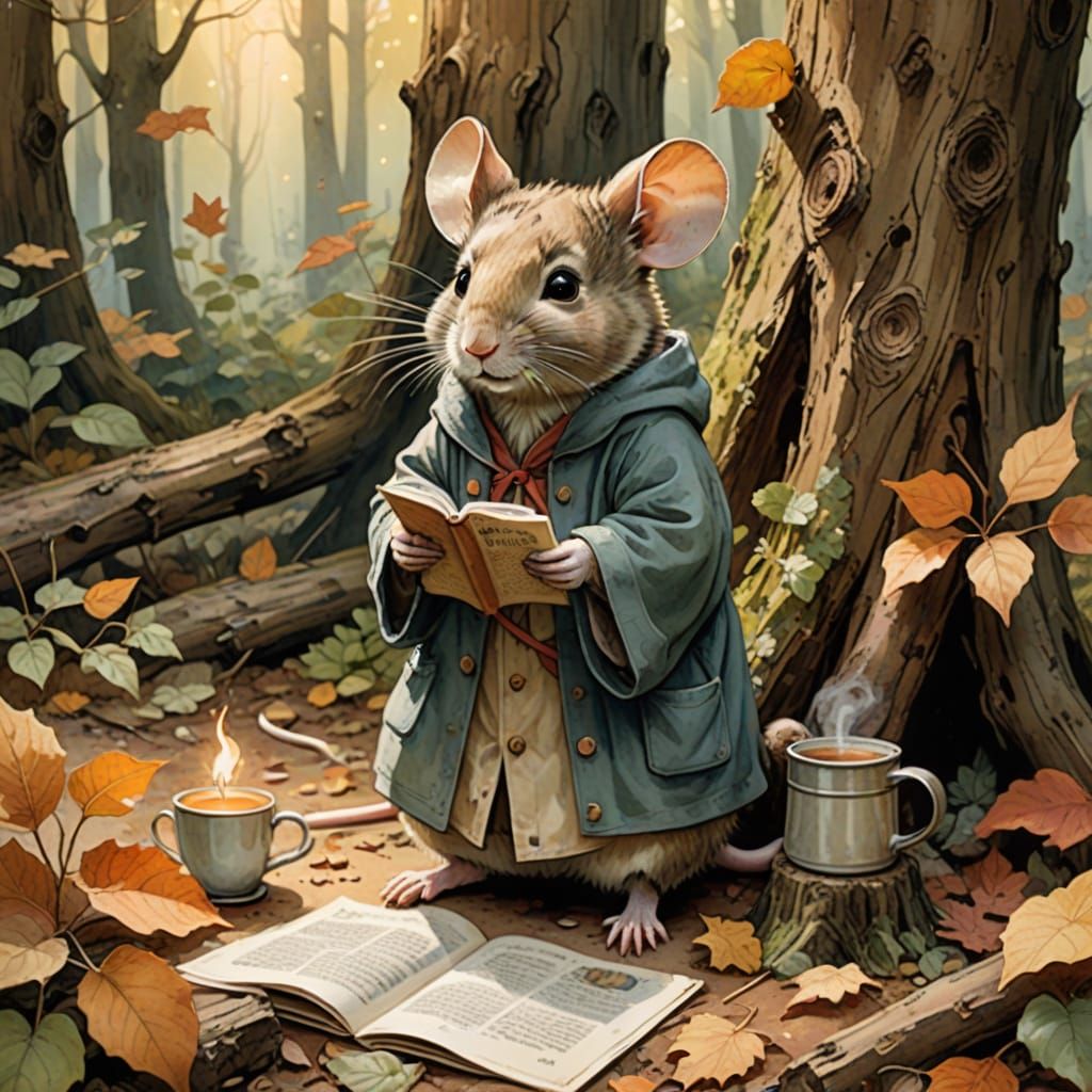 Whimsical Mouse in Cozy Forest Hideaway