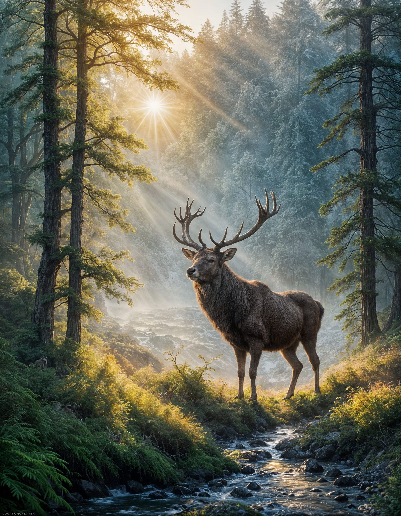 Majestic Stag in Misty Valley at Dawn
