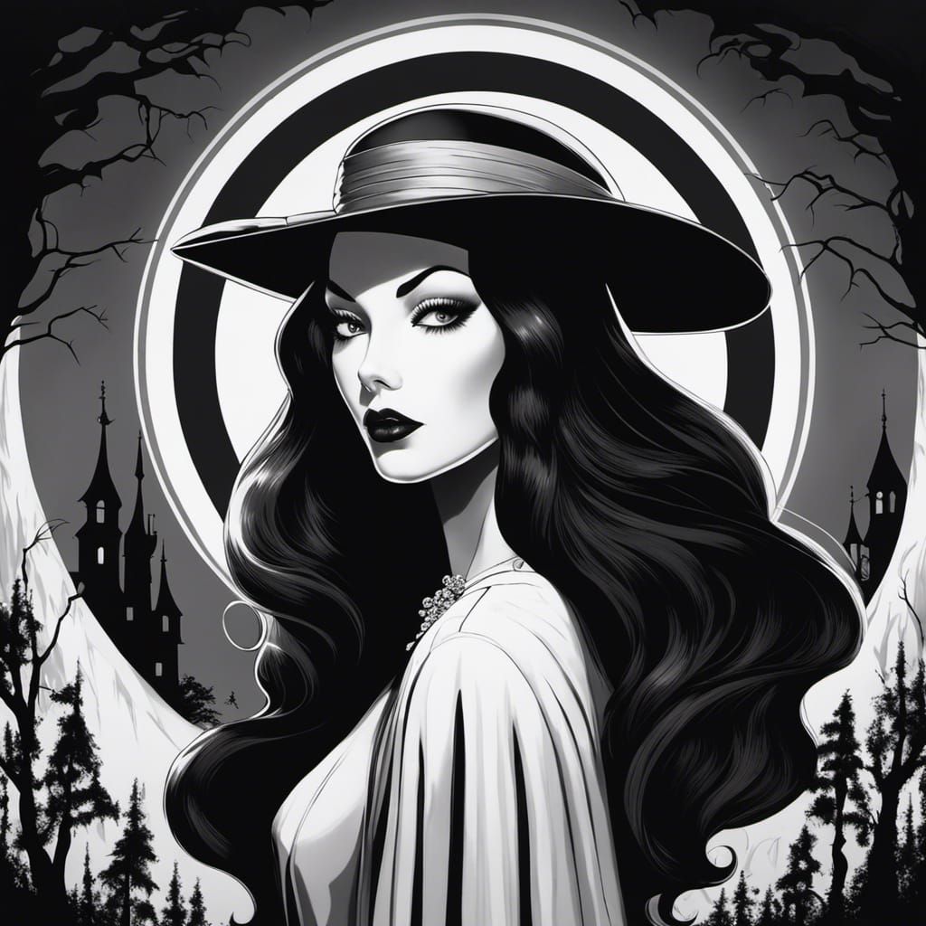 Gothic Woman Portrait in Black and White Style