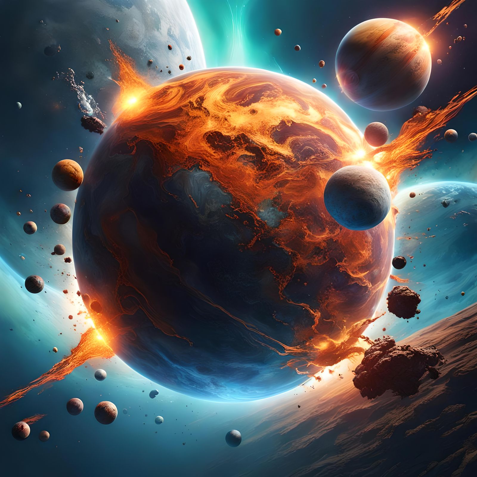 Dramatic Planetary Collision in Deep Color Shades