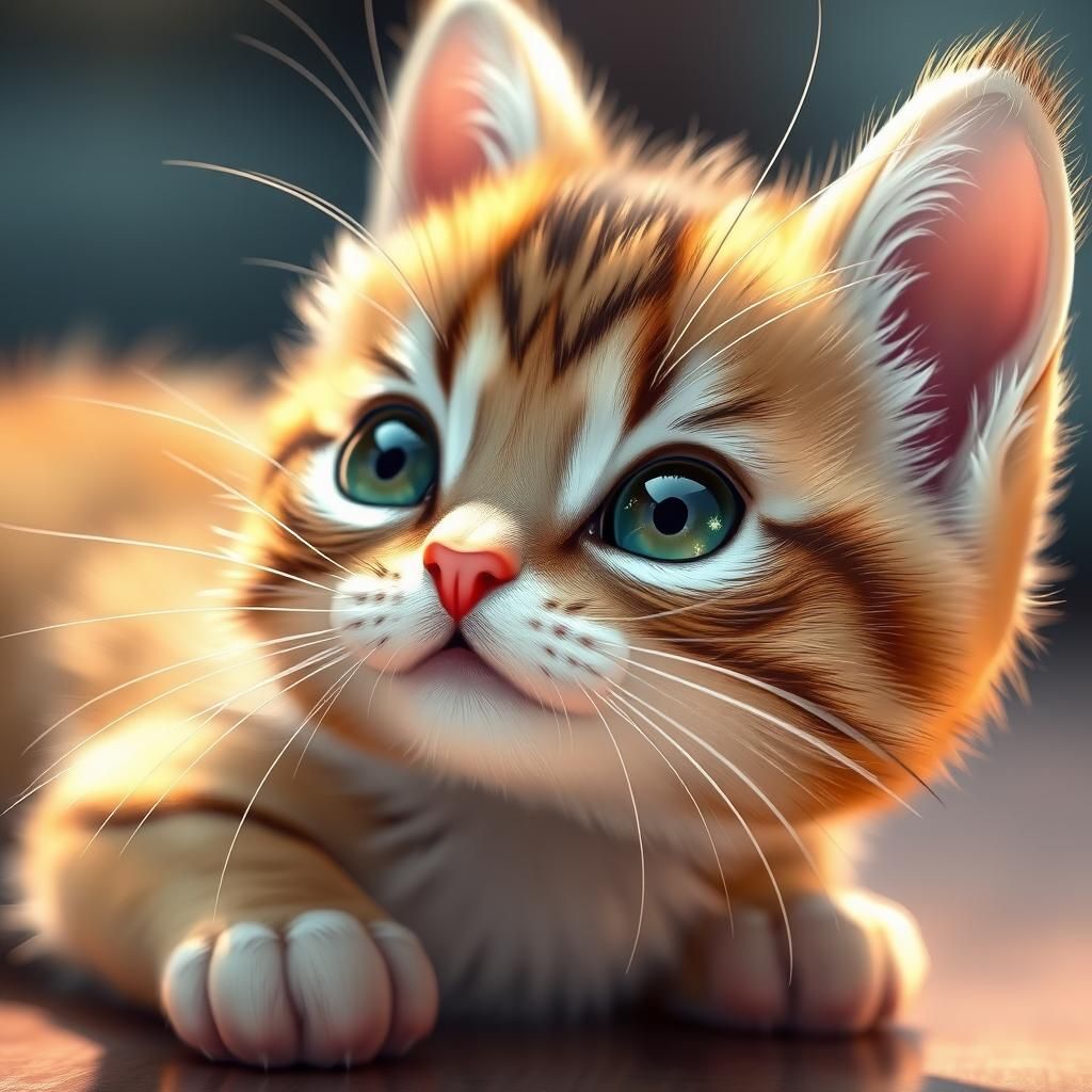 Detailed Adorable Kitten in 3D Anime Art Style