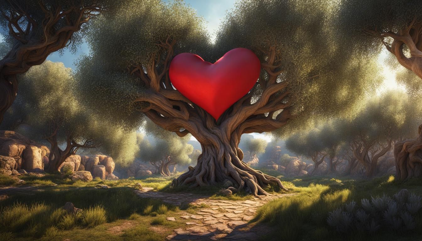 Olive Tree with Heart Canopy: Fantasy Concept Art