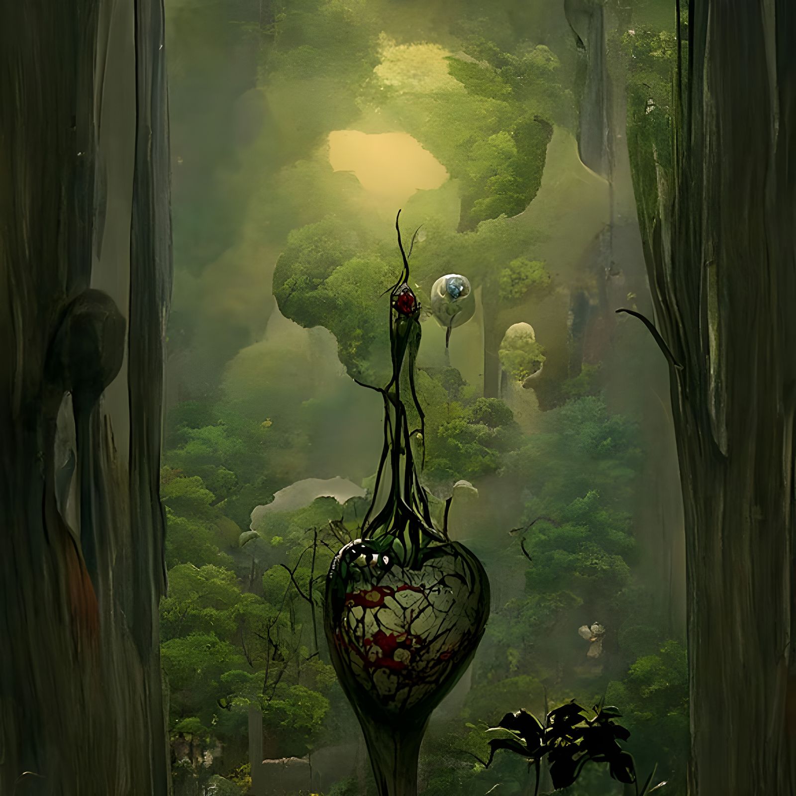 Sinister Heart Plant in Glass Garden, Horror Art