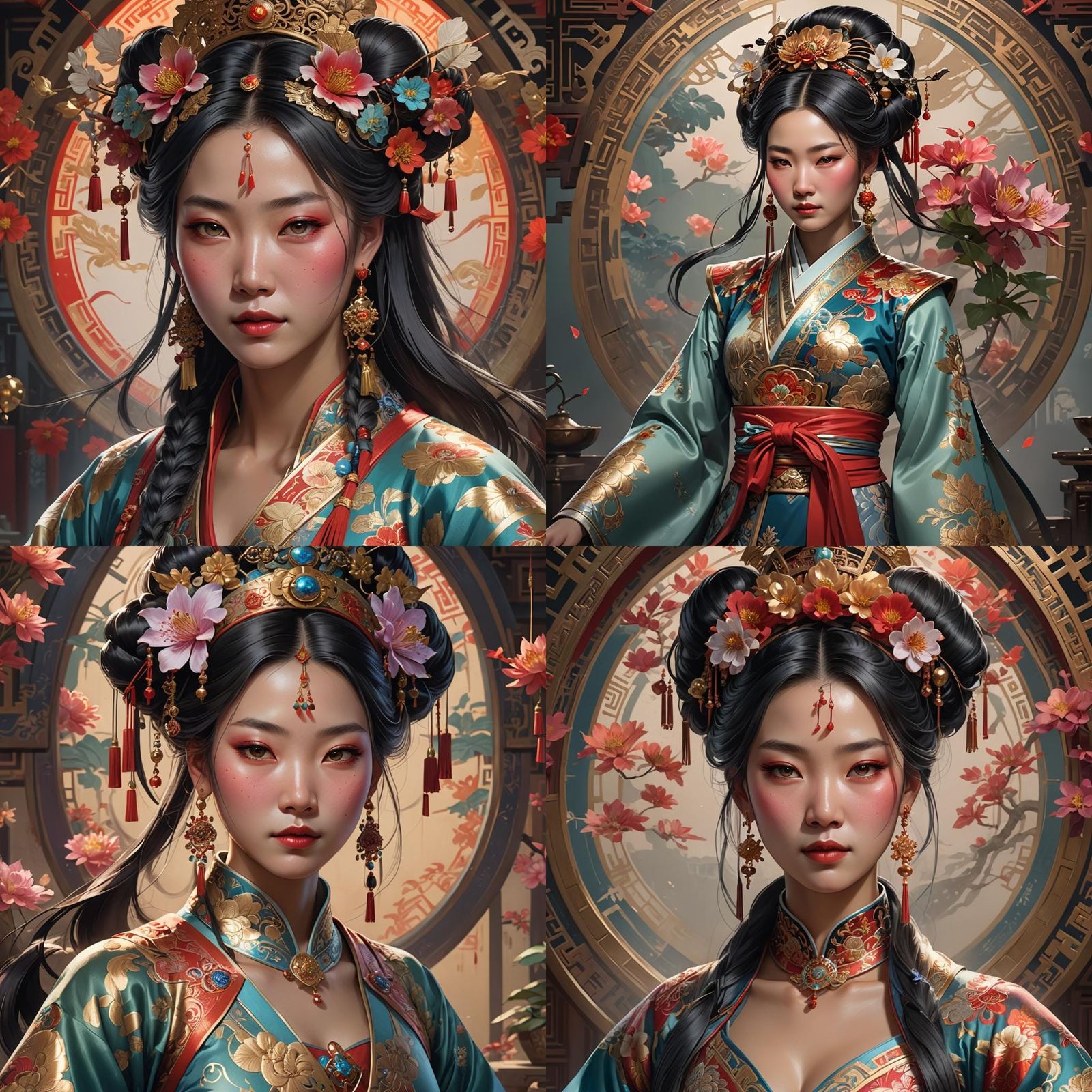Elegant Chinese Courtesan Portrait in Art Nouveau Style