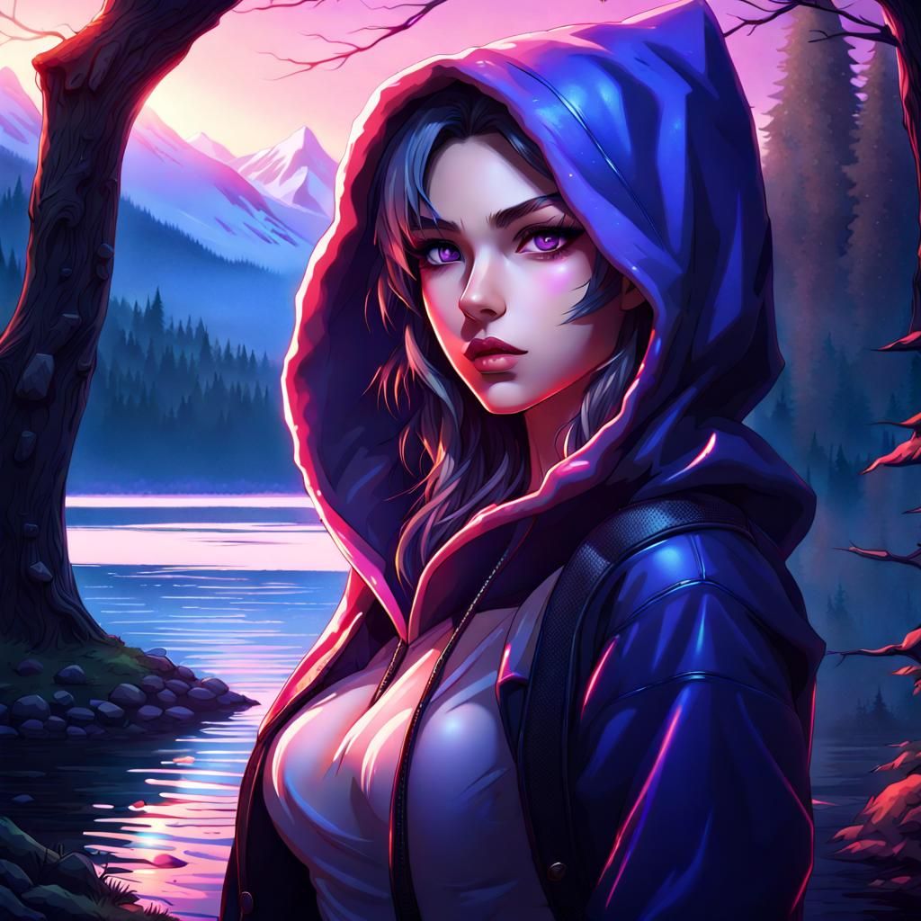 Fantasy Assassin in Fluorescent Forest: Anime Style