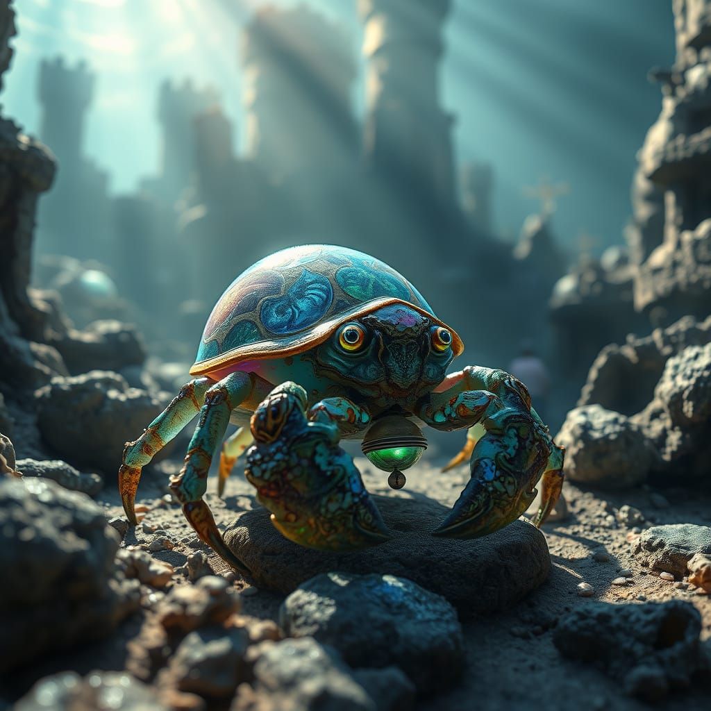 Bioluminescent Hermit Crab in Sunken City Ruins