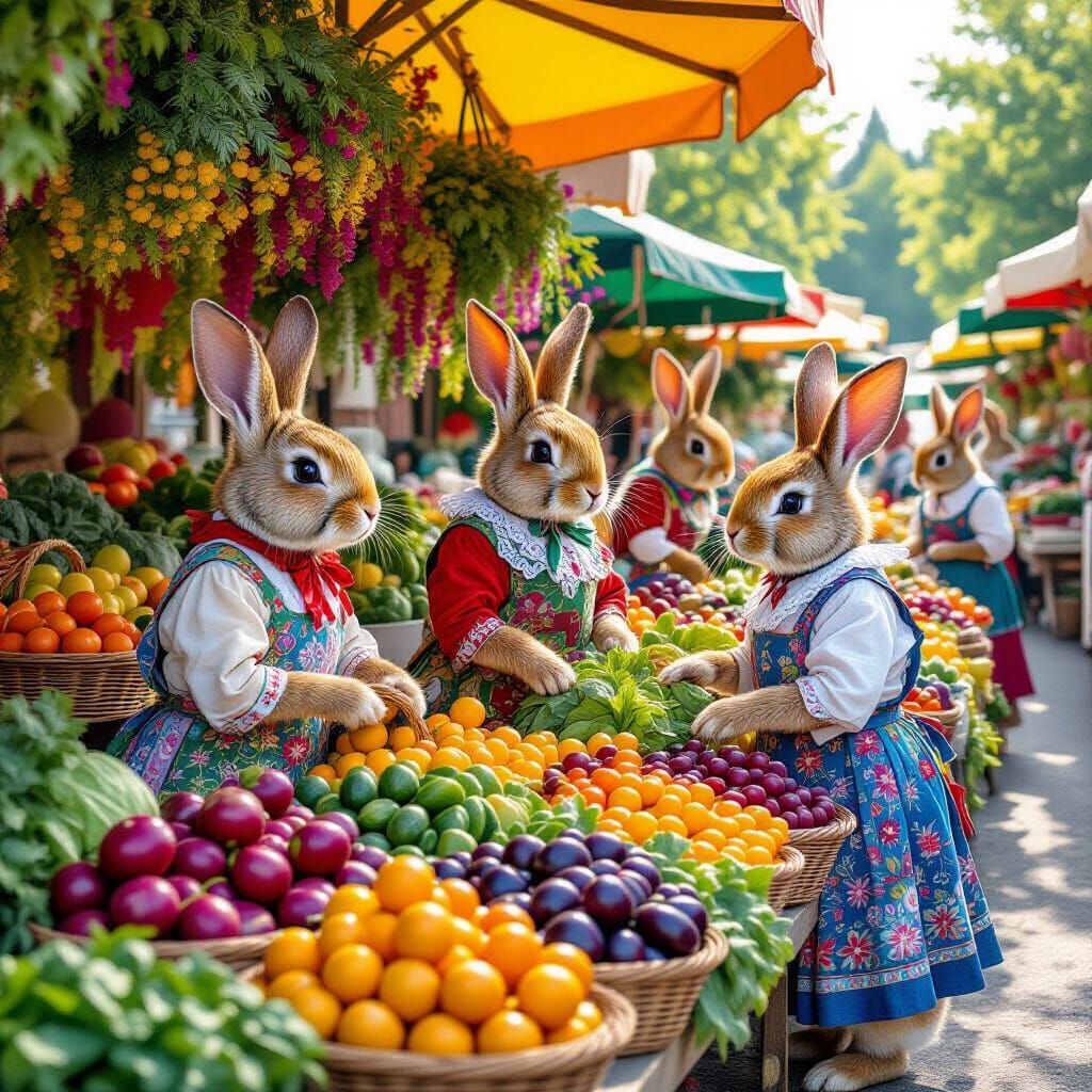 Whimsical Rabbit Farmers Market in Fantasy Style