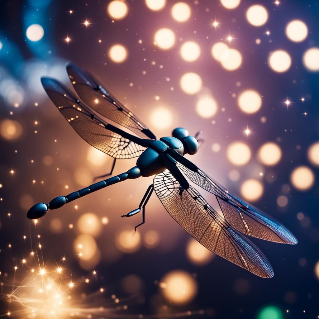 Dragonfly Spaceship Against Starry Sky: Professional Photogr...