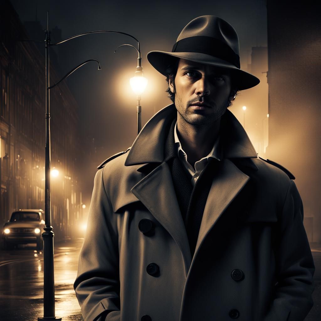Man in Fedora Under Street Lamp on Gritty Street