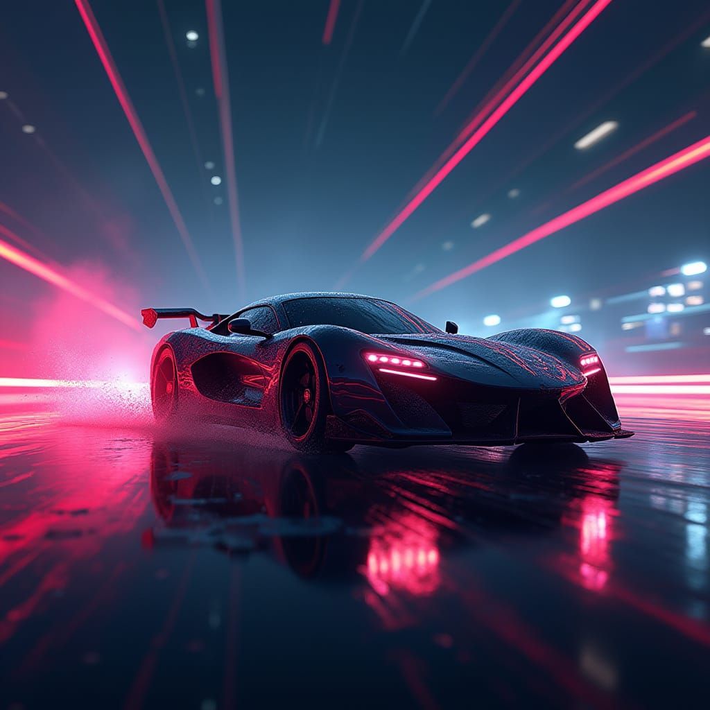 Cyberpunk Car Race at Night: Sci-Fi Concept Art