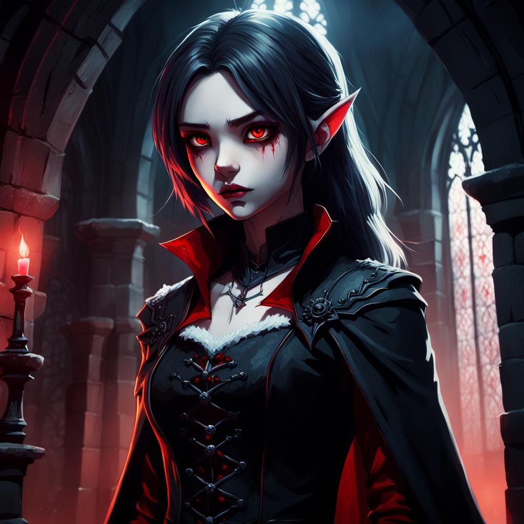 Anime Vampire Portrait in Spooky Castle, 8k