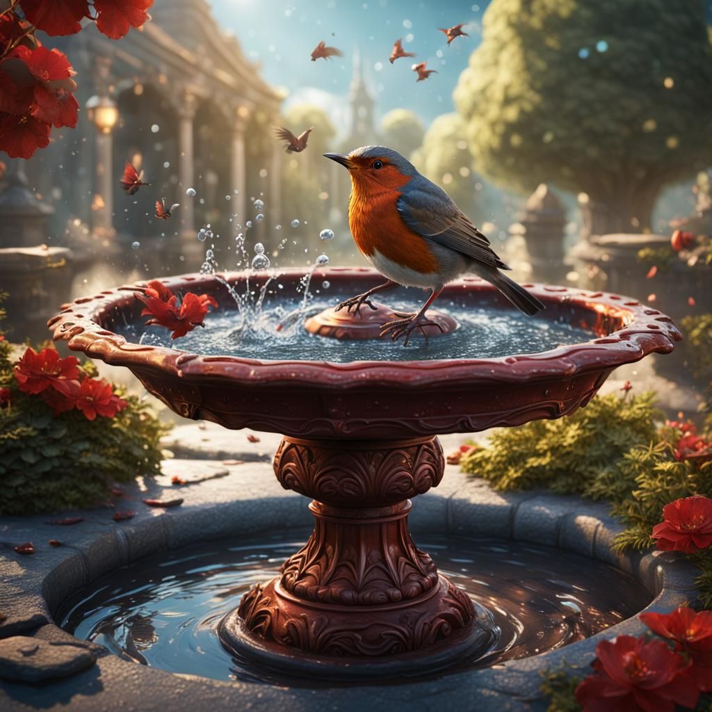 Red Robin's Bird Bath: Detailed Matte Painting