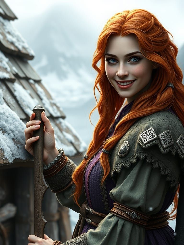 Viking Goddess Cleaning in a Fantastical Realm