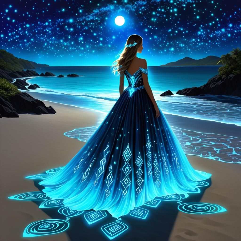 Ethereal Rune Dress with Bioluminescent Glow