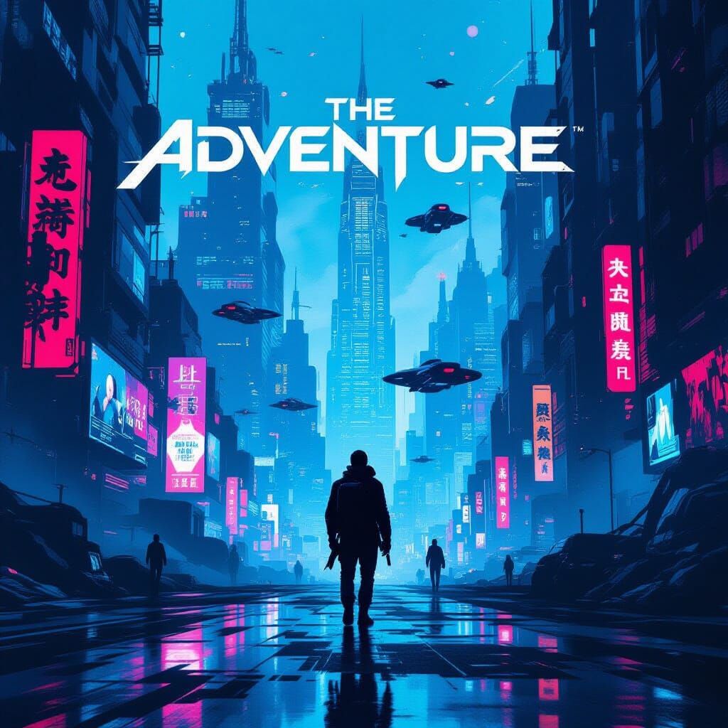 Cyberpunk Adventure Film Poster with Explorer