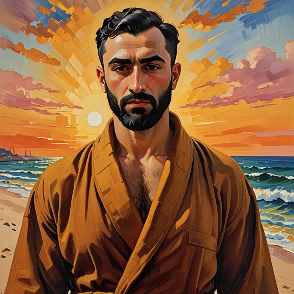 Turkish Arab Gentleman on the Beach in Neo-Impressionist Sty...
