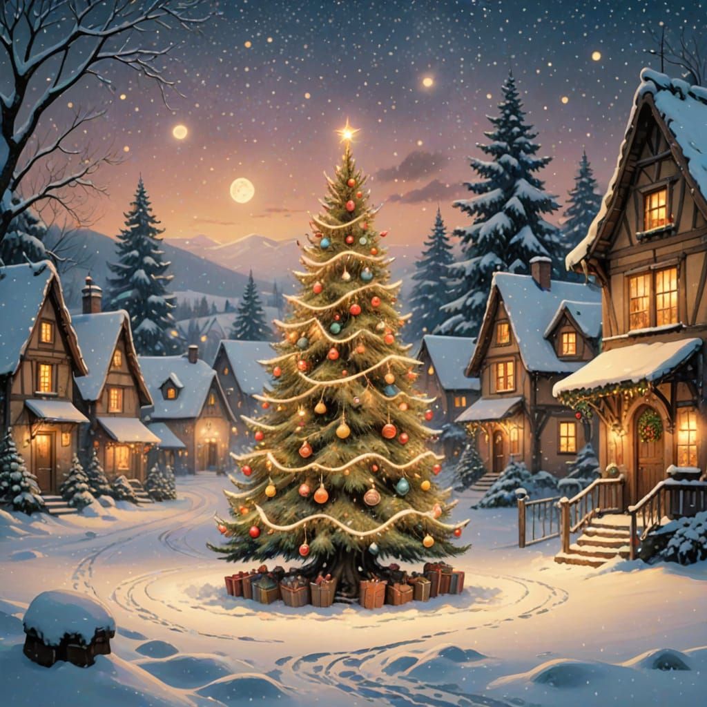 Enchanting Christmas Village Scene with Twinkling Lights