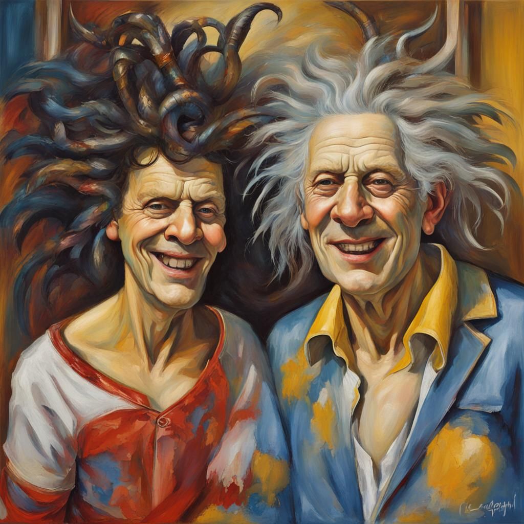 Cosmic Characters at Housewarming Party as Oil Painting