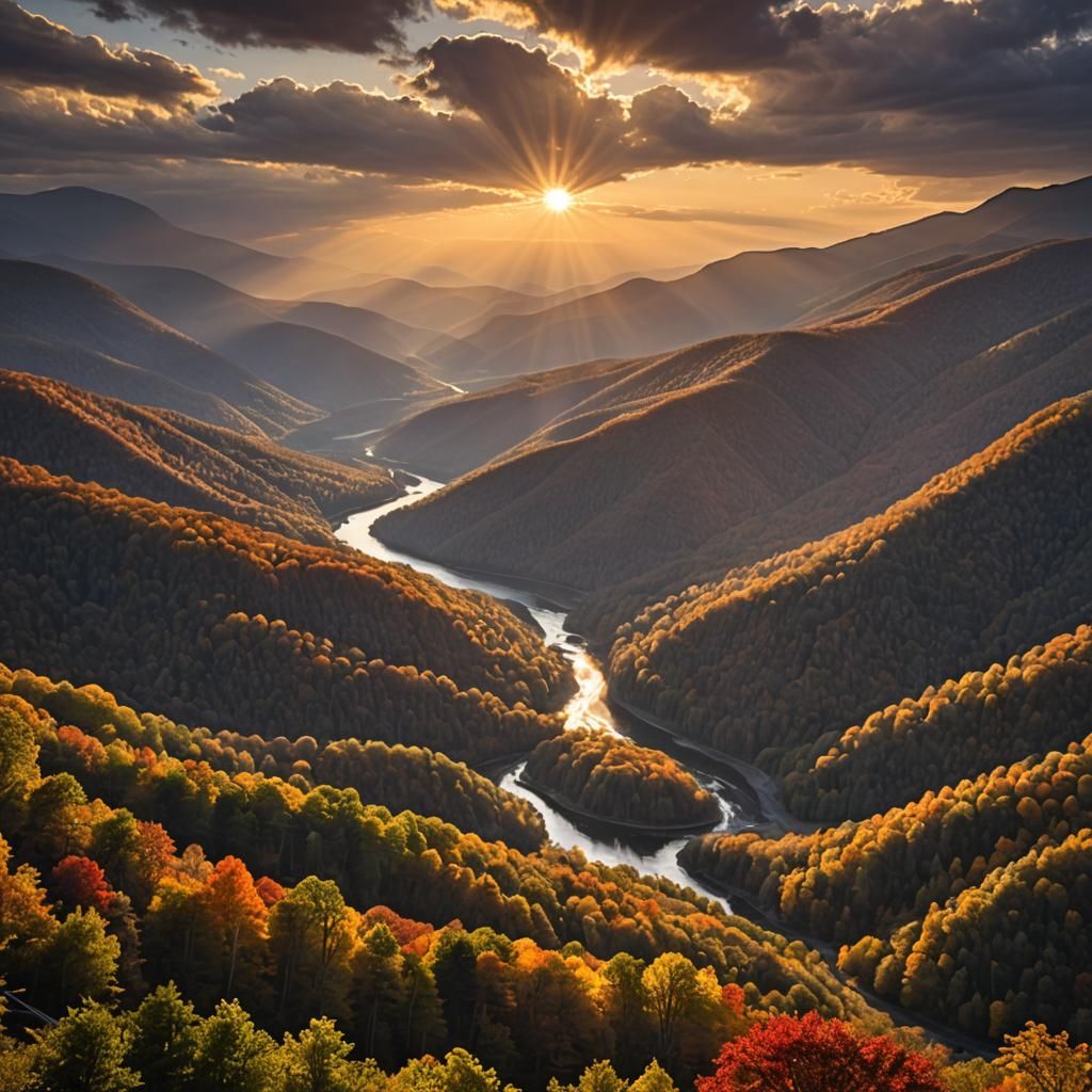 Appalachian Sunset with Autumn Colors