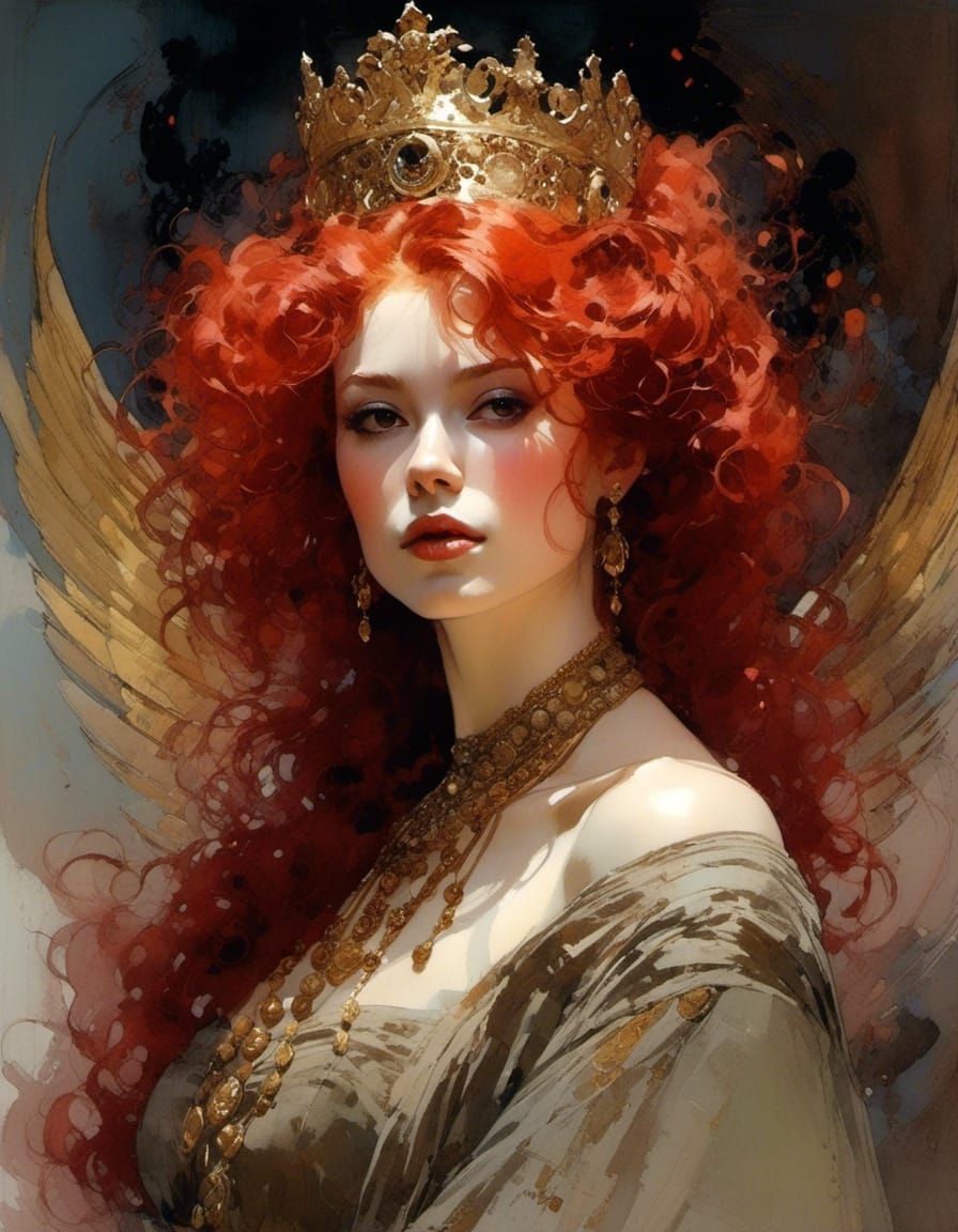 Pale Red-Haired Queen in Neo-Victorian Punk Style