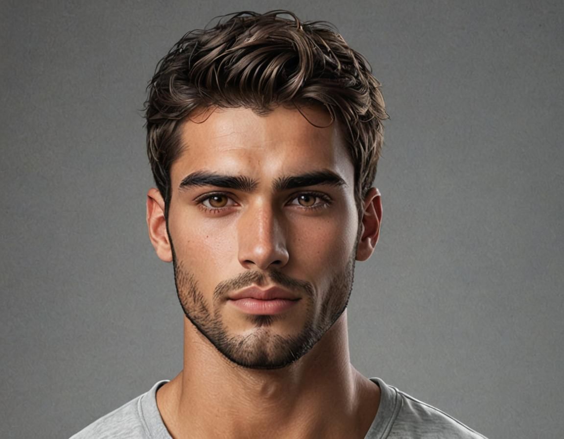 Realistic Portrait of a Handsome Man with Gray Eyes