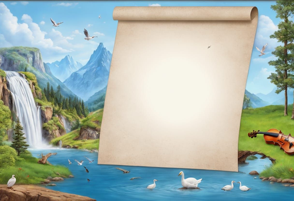 Serene Nature Scene with Majestic Wildlife and Elegant Instr...