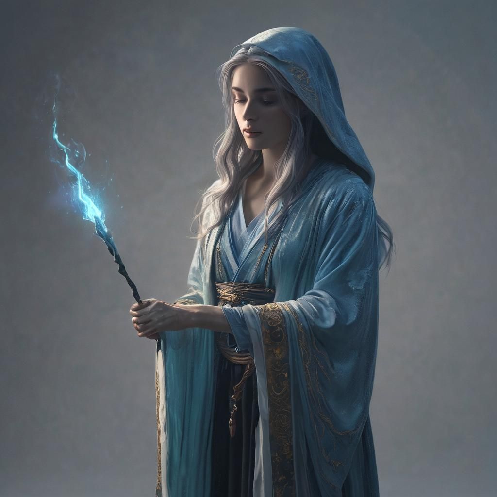 Enchanted Wand Erupts with Vibrant Magical Energy in Deep, R...