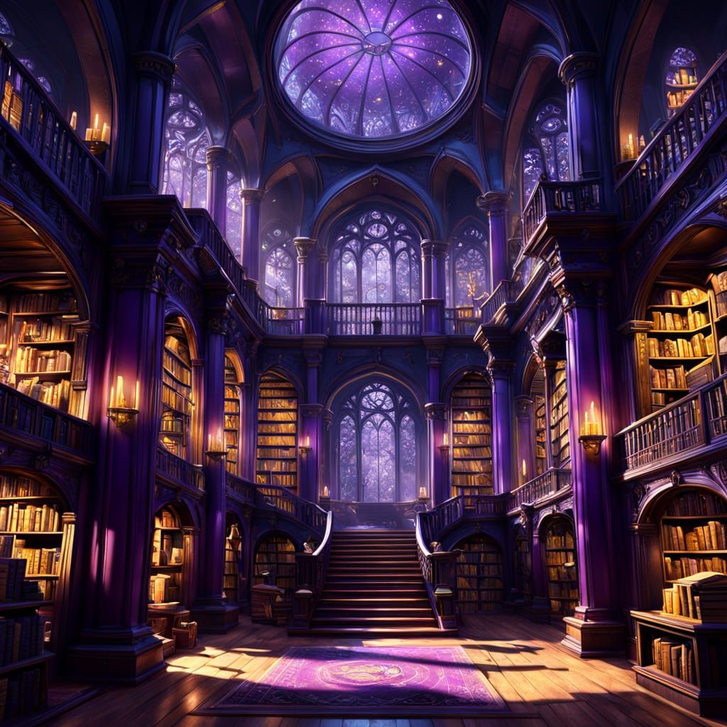 Magical Library Concept Art with Floating Books