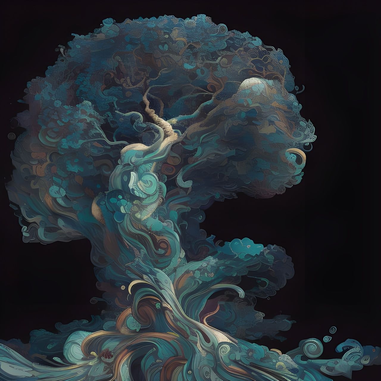 Swirling Water Tree Inspired by Japanese Art