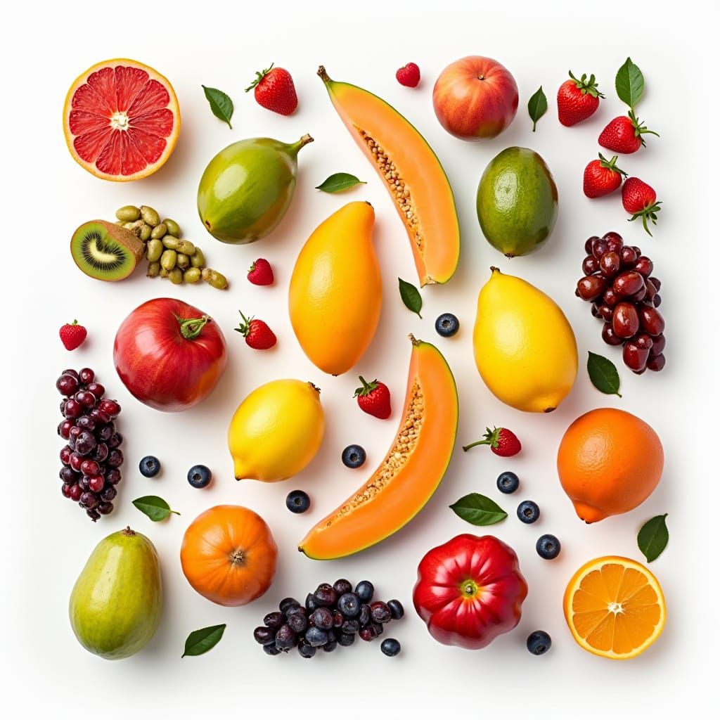 Vibrant Fruits Against White: A Still Life Celebration of An...