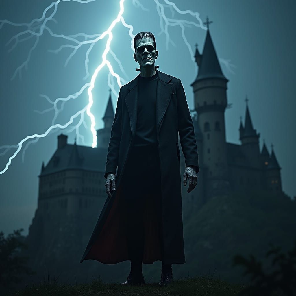 Frankenstein in a Haunting Castle Scene