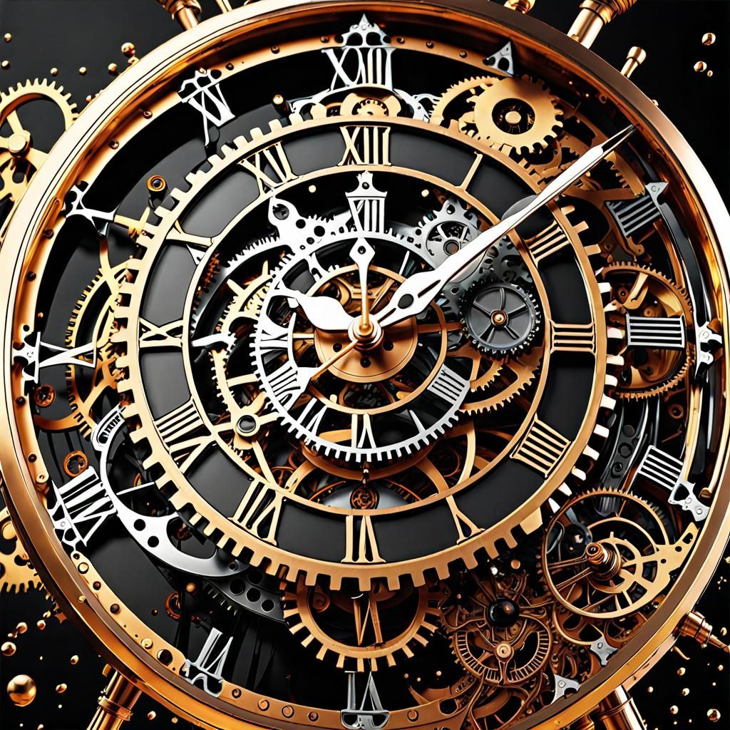 Abstract Steampunk Clock with Ink Splatter Effect