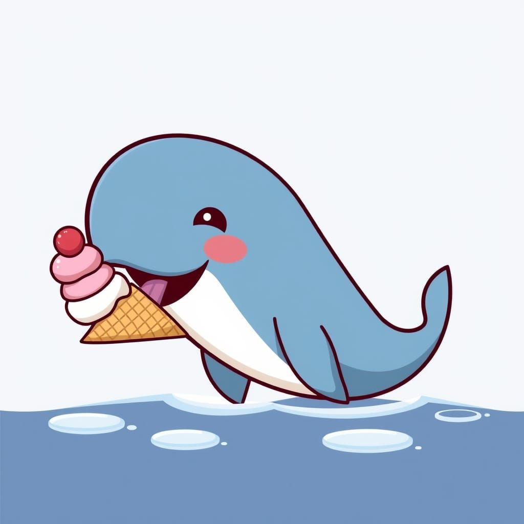 Cartoon Narwhal Enjoys Ice Cream Cone