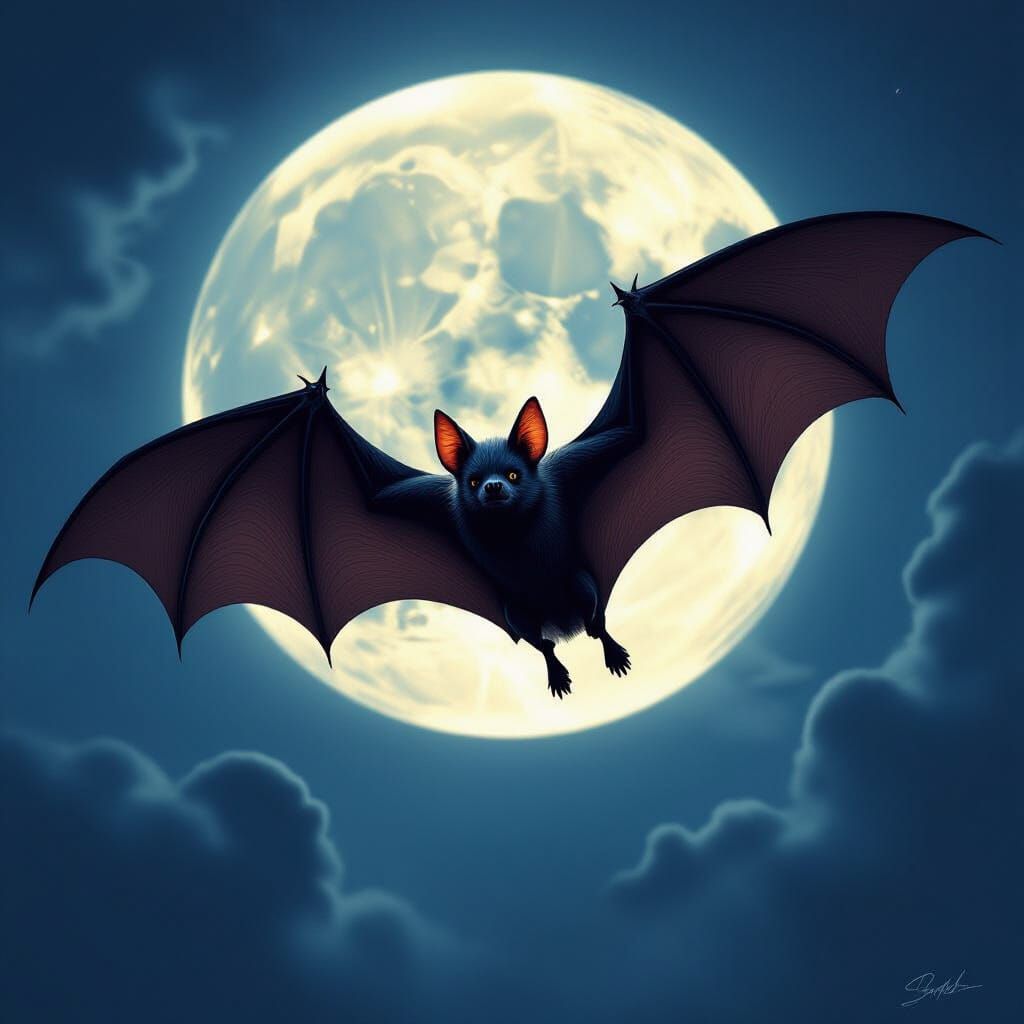 Vampire Bat in Dramatic Moonlight Silhouette