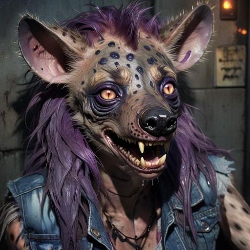 Furry Hyena in Sewage, Grunge Photorealistic Art
