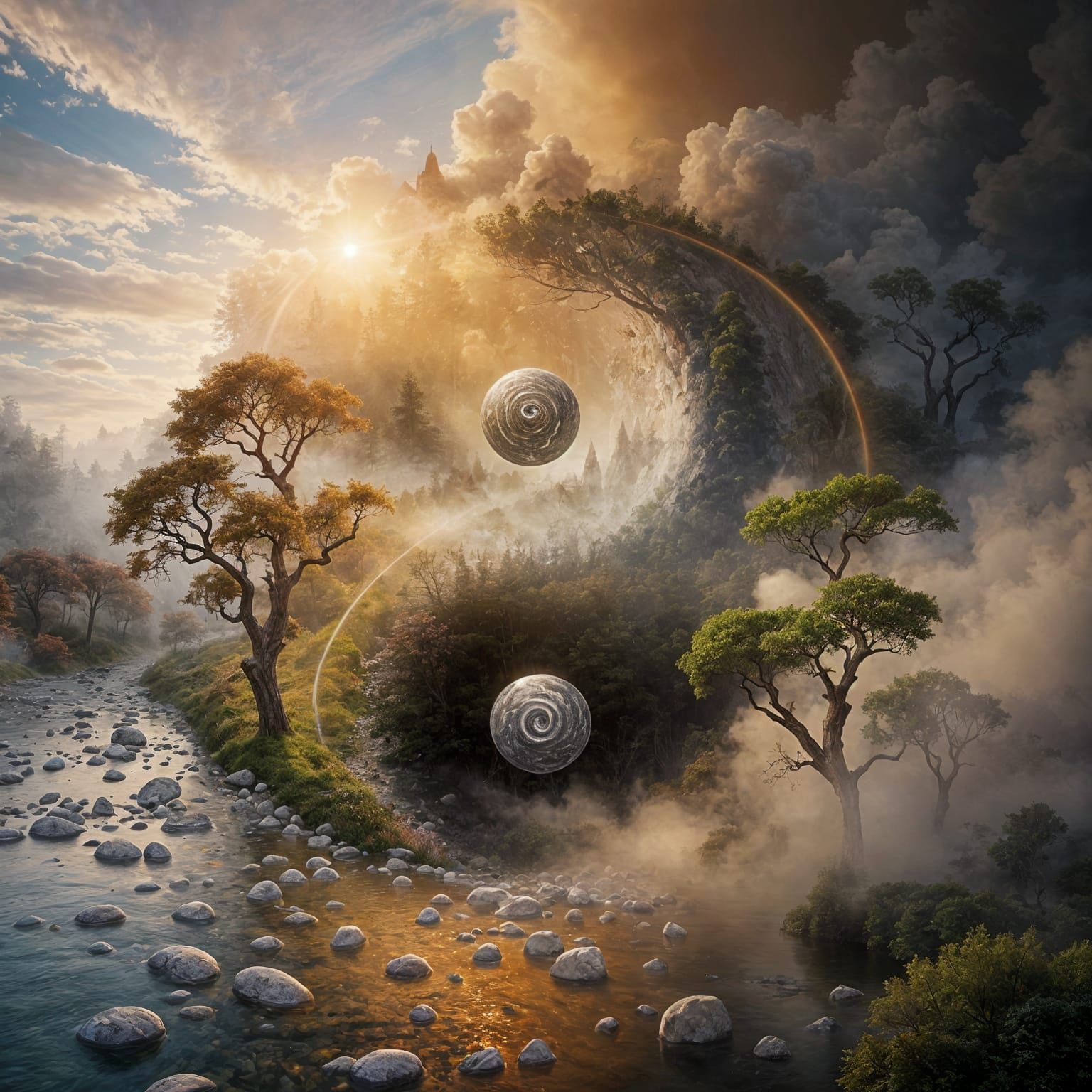 Yin-Yang Scene in Style of Thomas Kinkade