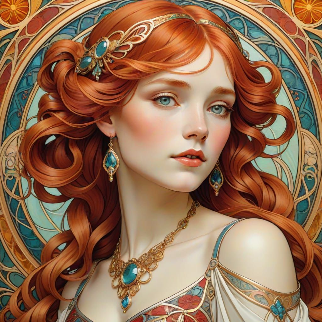 Art Nouveau Portrait of Red-Haired Woman