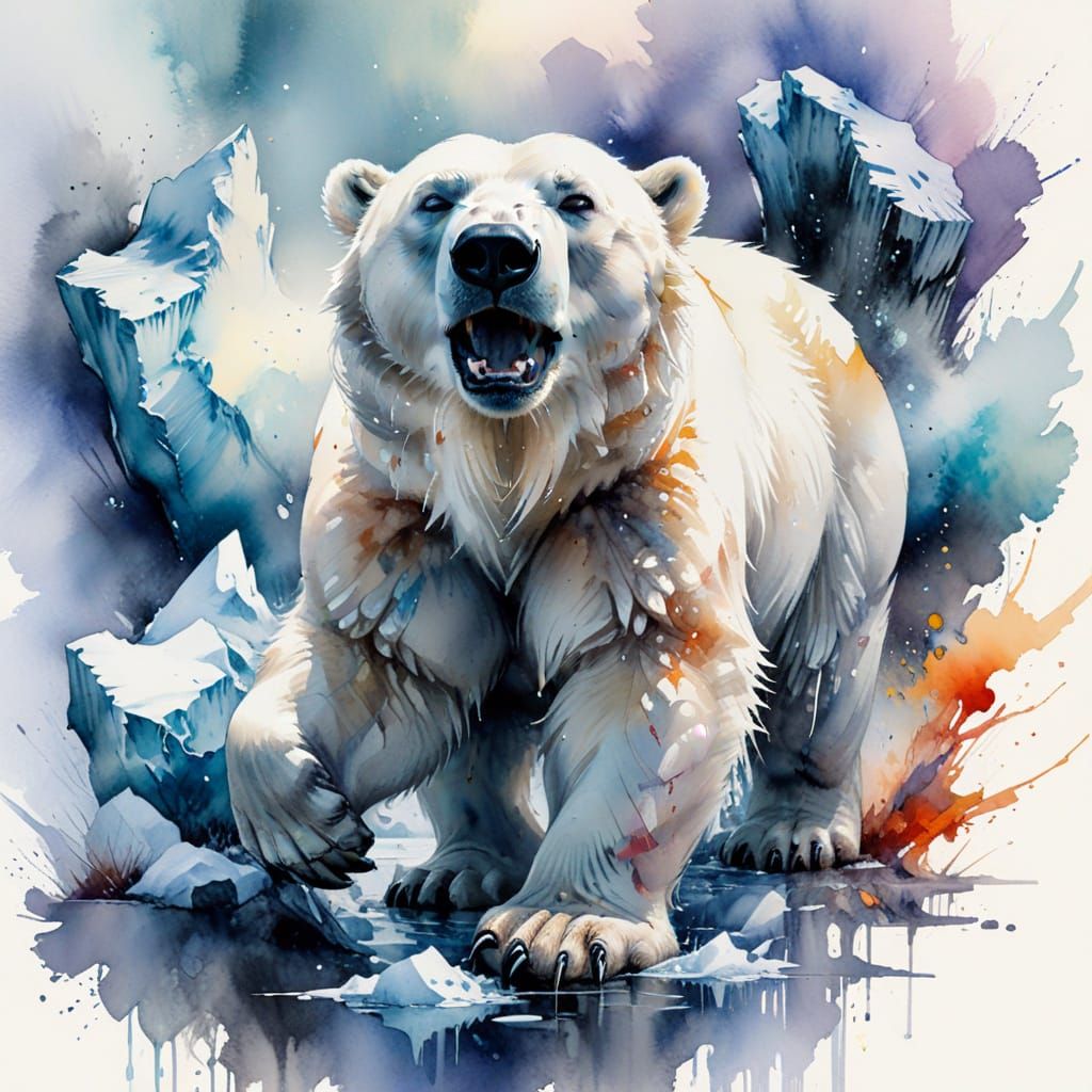 Majestic Polar Bear on Arctic Ice Shelf at Dawn