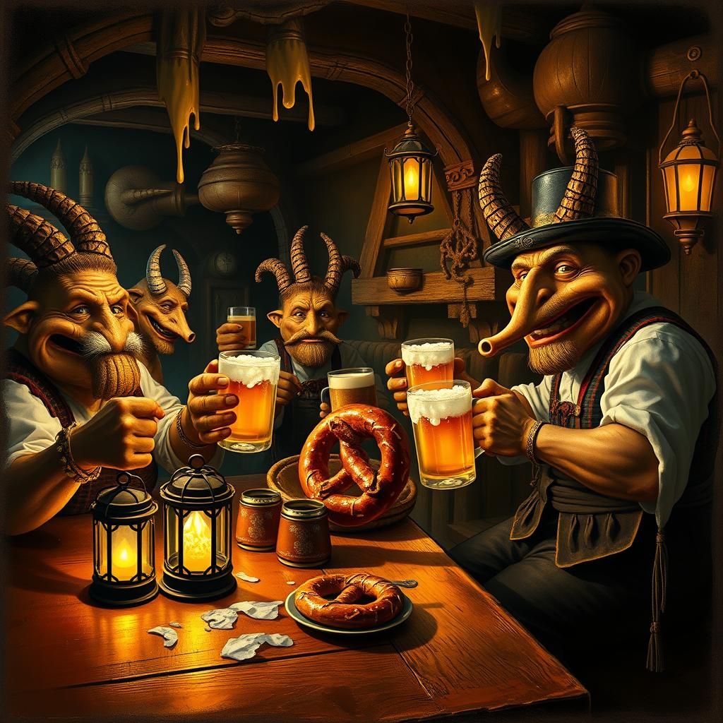 Oktoberfest with Surreal Creatures in a Bavarian Beer House