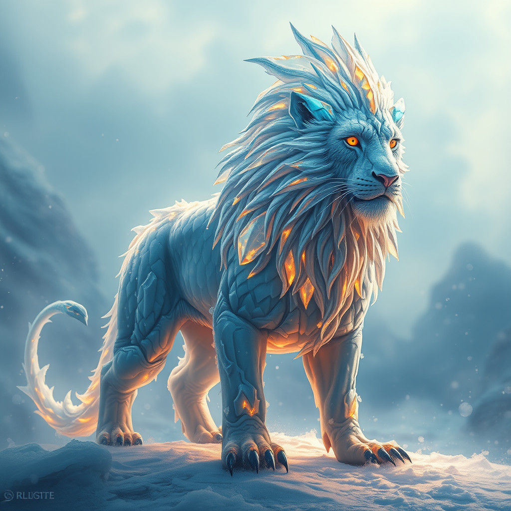 Majestic Lion-Dragon in a Winter Landscape