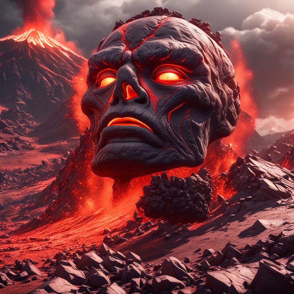 Erupting Volcano with Red Face, 3D Render